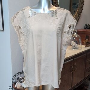 Chico's Cream Flutter Sleeve Embellished Blouse